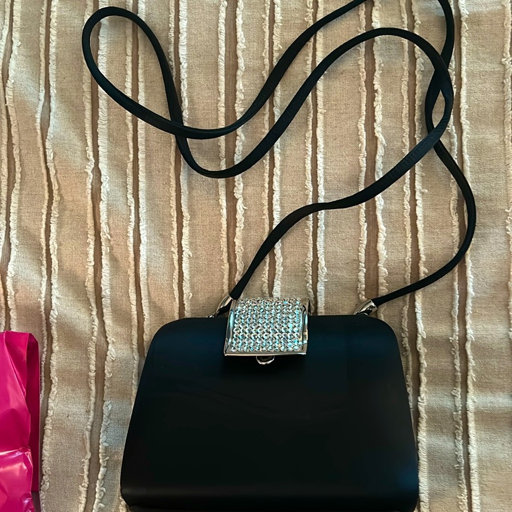 Y & S Black Satin evening bag with Rhinestone closure